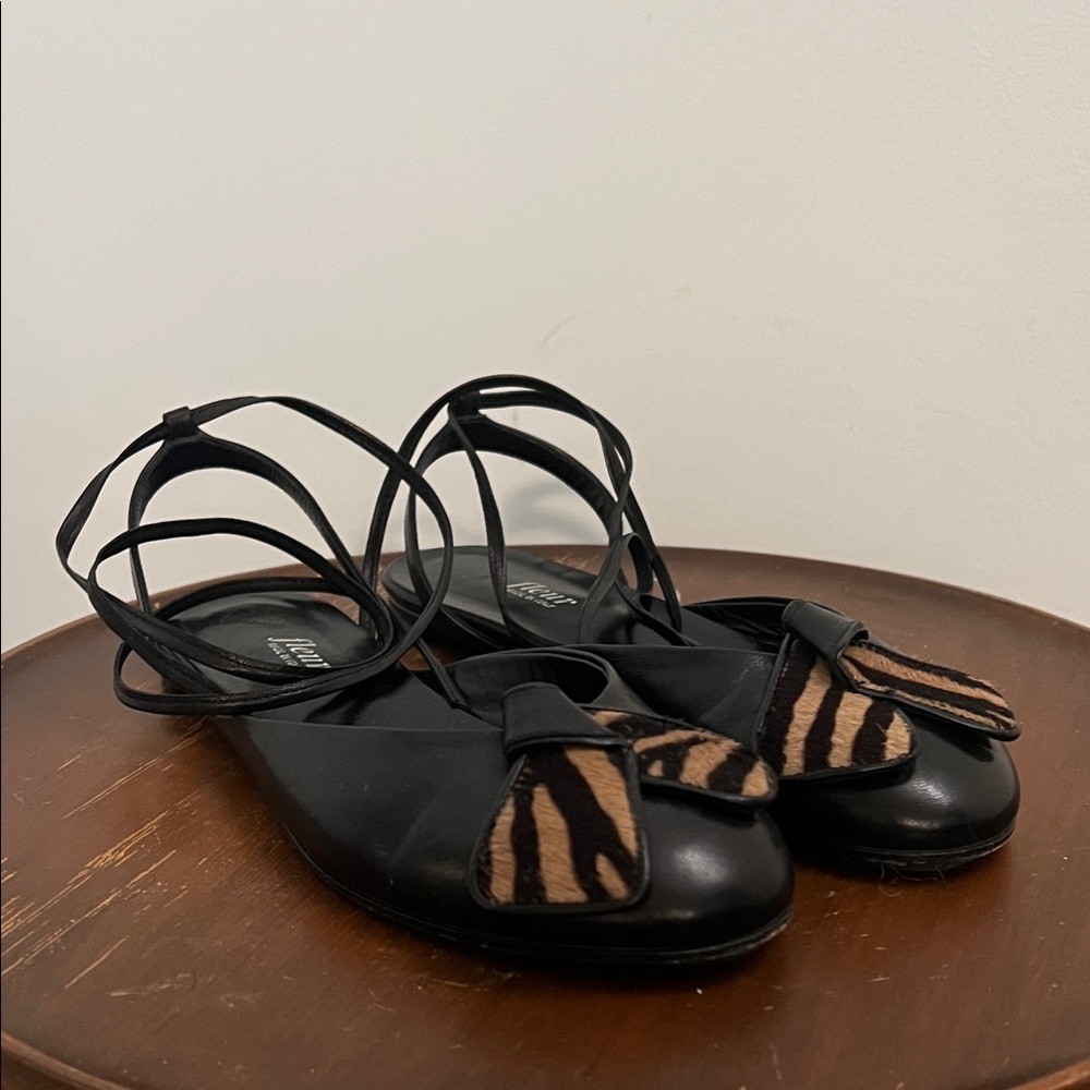 Fleur made in Italy animal print lace up leather slingback flats 36.5